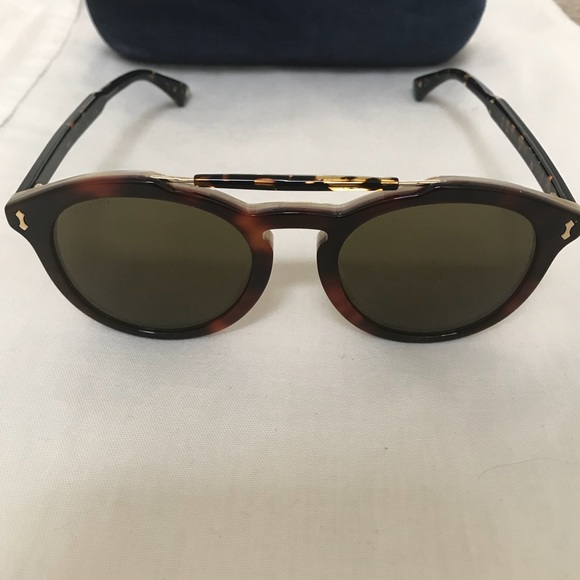 Gucci Vintage Pilot Brow Bar Round Sunglasses Gucci Vintage Pilot Brow Bar Round Sunglasses, 48mm In Blue  main image 2